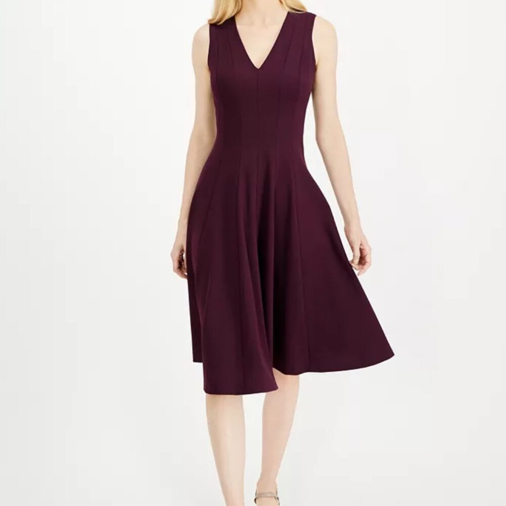 Calvin Klein Plum Fit and Flare A-line Midi Dress, Size 12